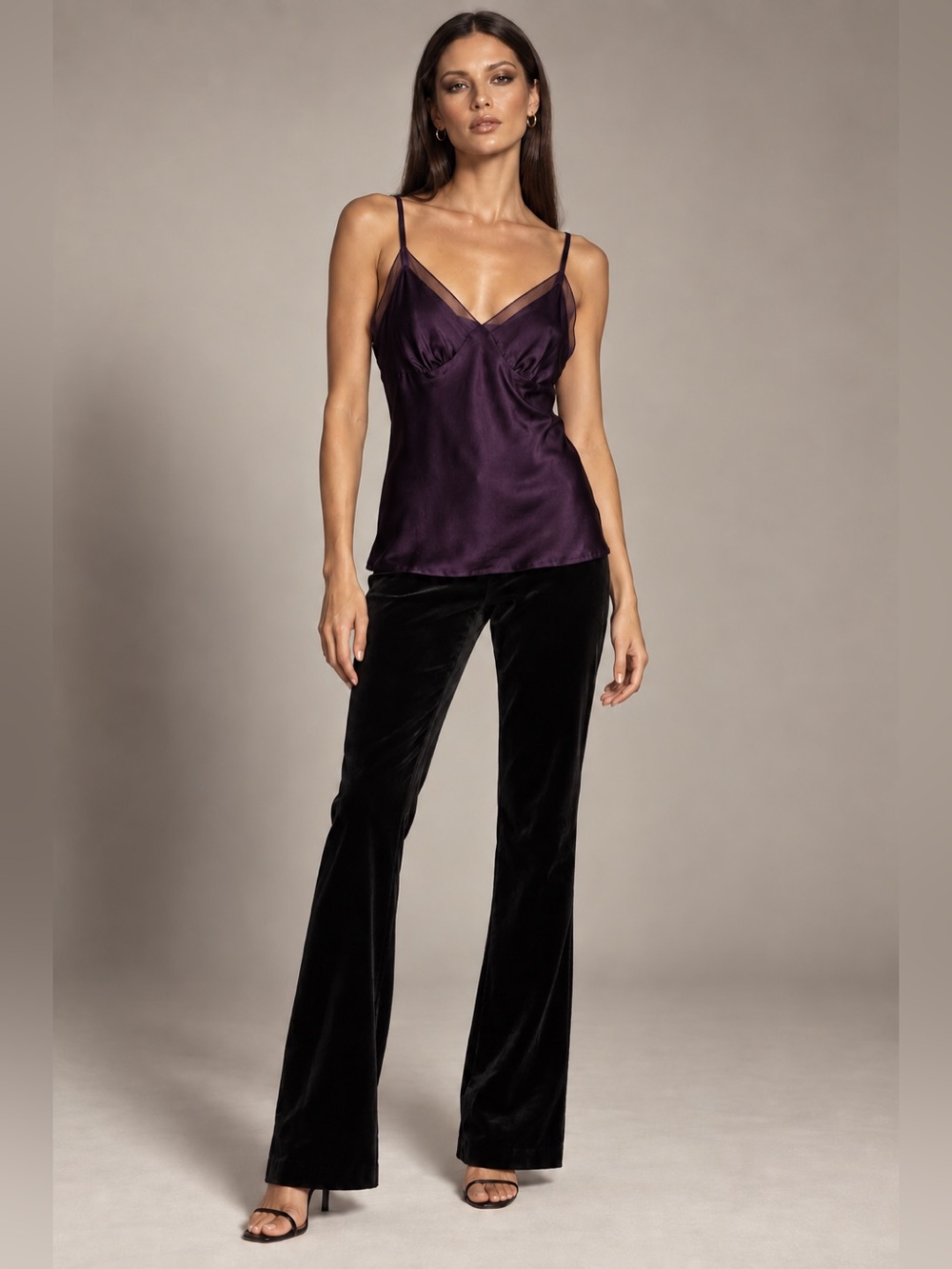 Vintage Y2K 100% Silk Amethyst Sheer Mesh Camisole Top. M